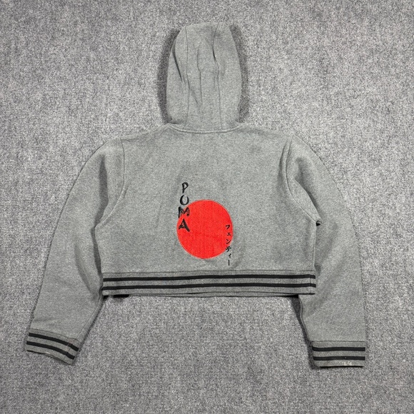 Puma by Rihanna Fenty Rising Sun Hoodie Cropped Lace Up Gray Womens Small 0423 - Picture 2 of 11